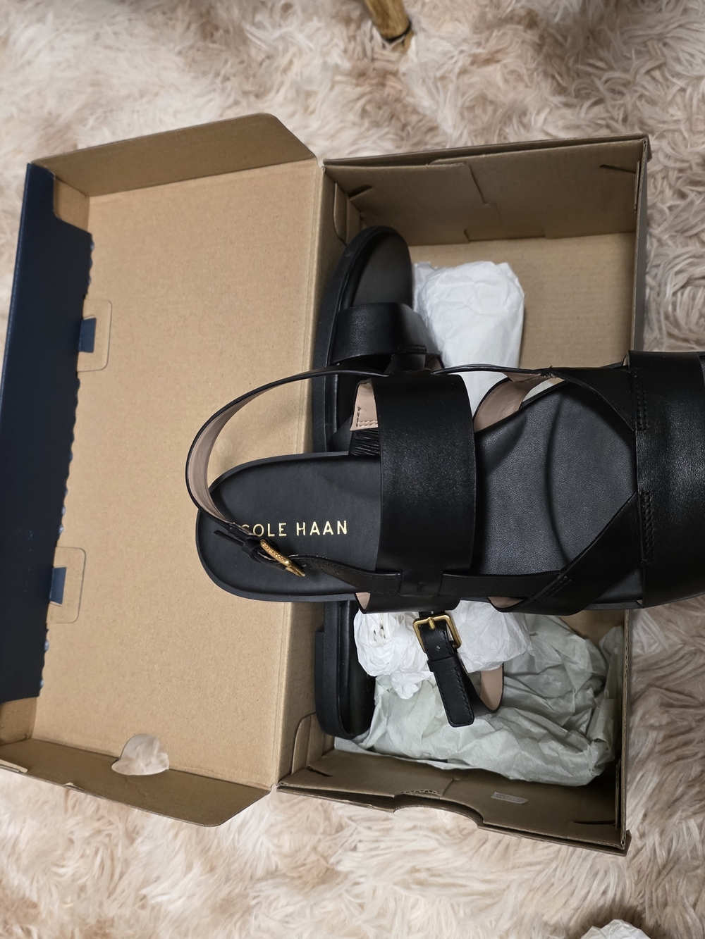 Cole Haan Black Strappy Leather Sandals